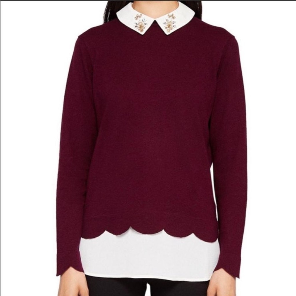 NWT Ted Baker 2-in-1 Shirt/Sweater with Embellished Collar US 10 (sz 4 on tag)